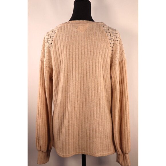 Cure Women's Beige Knit Sweater with Button Detail‎ & Textured Shoulders Size S - Picture 2 of 12